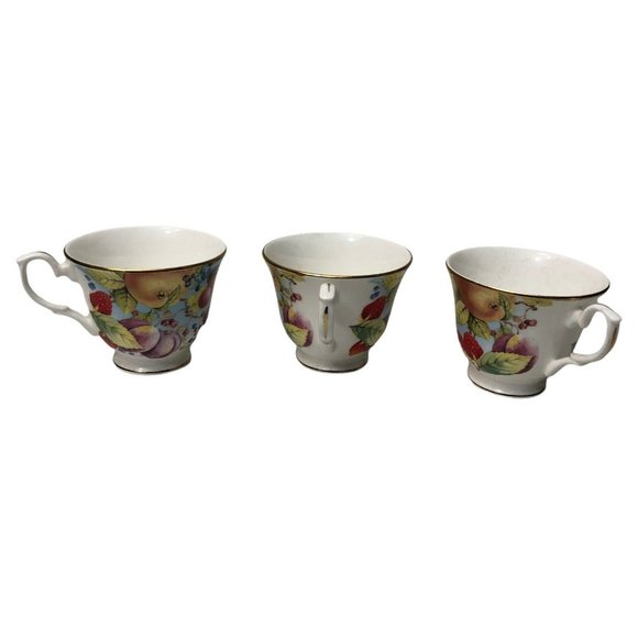 Duchess Fine English Bone China Fruit Pattern Gold Trim Tea Cups 3 Piece Art - Picture 9 of 9